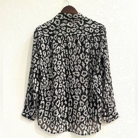 The Kooples Animal Print Leopard Semi-Sheer Chiffon Button Down Blouse Sz 0 - Picture 7 of 10